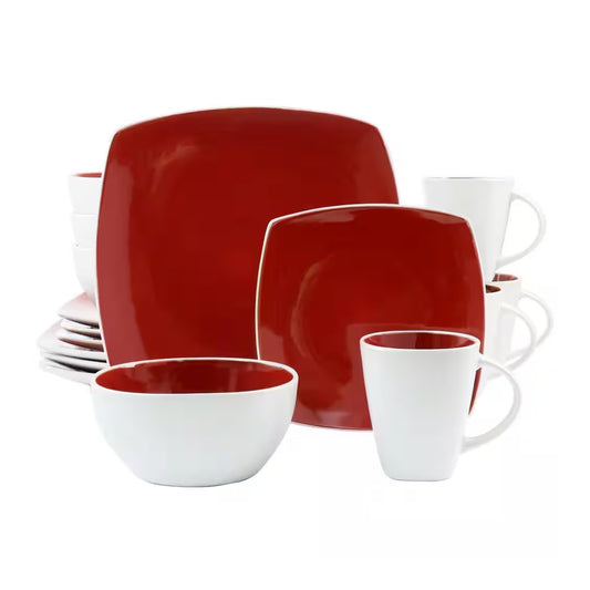 Gibson Soho Lounge Stoneware Dinnerware Set (16-Piece) - White/Red