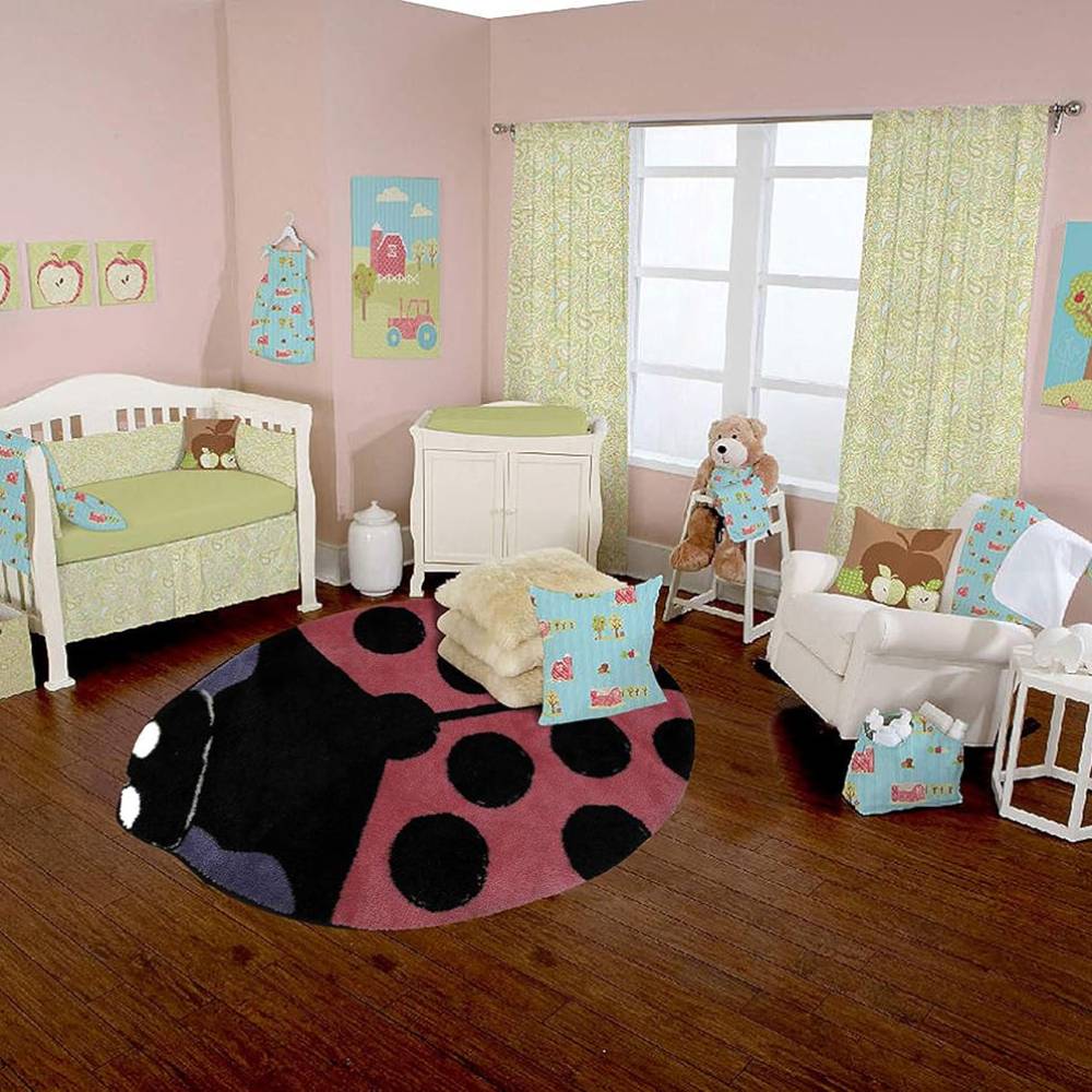 L.A Rugs 2' 11" x 3' 3" Fun Time Lady Bug Shaped Area Rug - Pink/Black