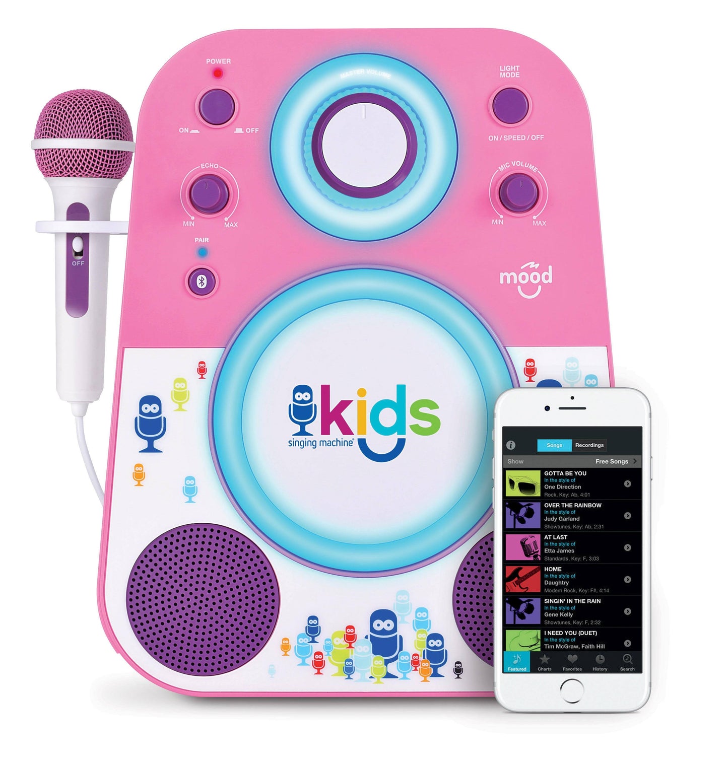 Sistema de karaoke con Bluetooth y micrófono para niños Singing Machine The Mood Kids, color rosa y morado