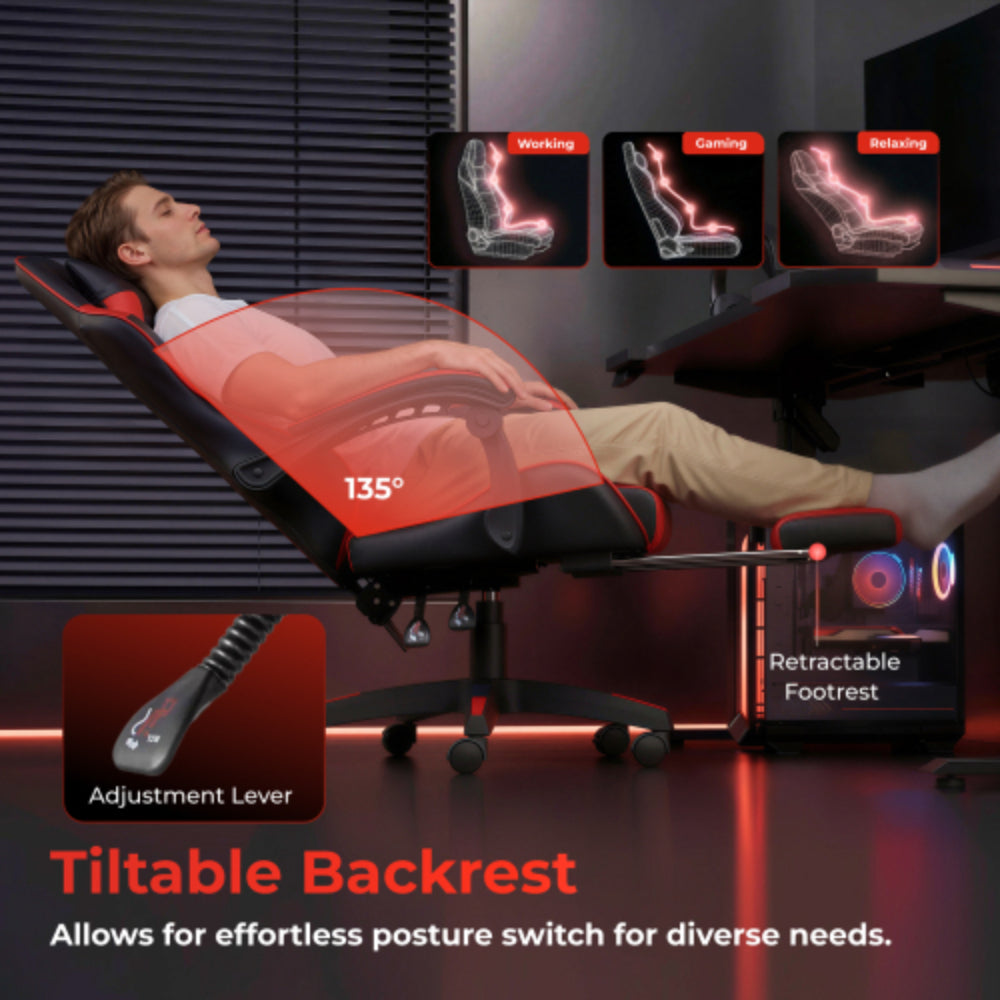 Black Widow Gaming Chair with Headrest - Black/Red