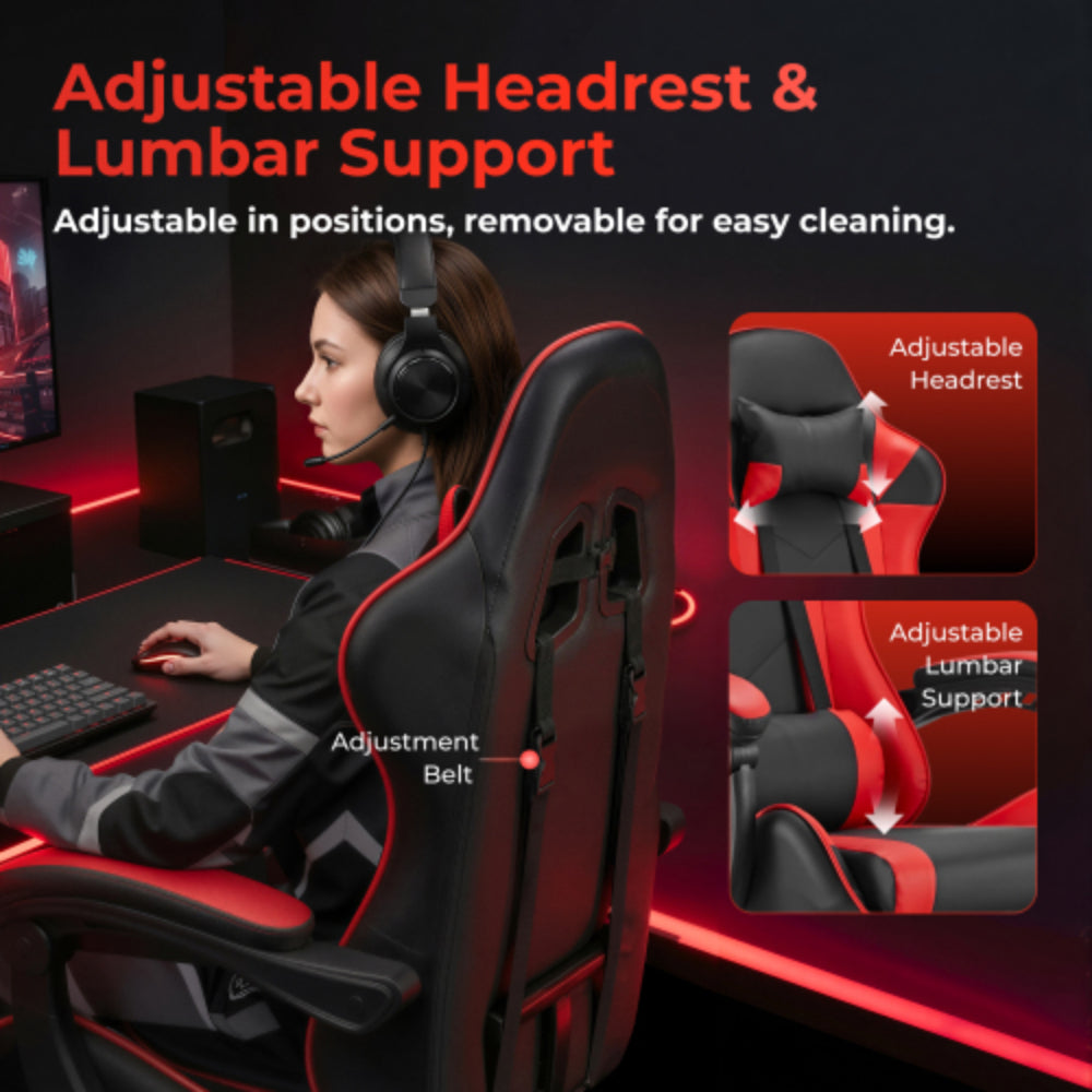 Black Widow Gaming Chair with Headrest - Black/Red