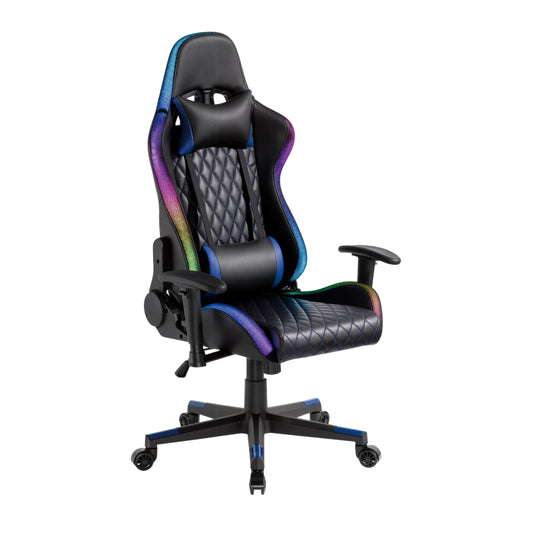 Black Widow Diamond Quilted PU Gaming Chair with Headrest and RGB Lights - Black