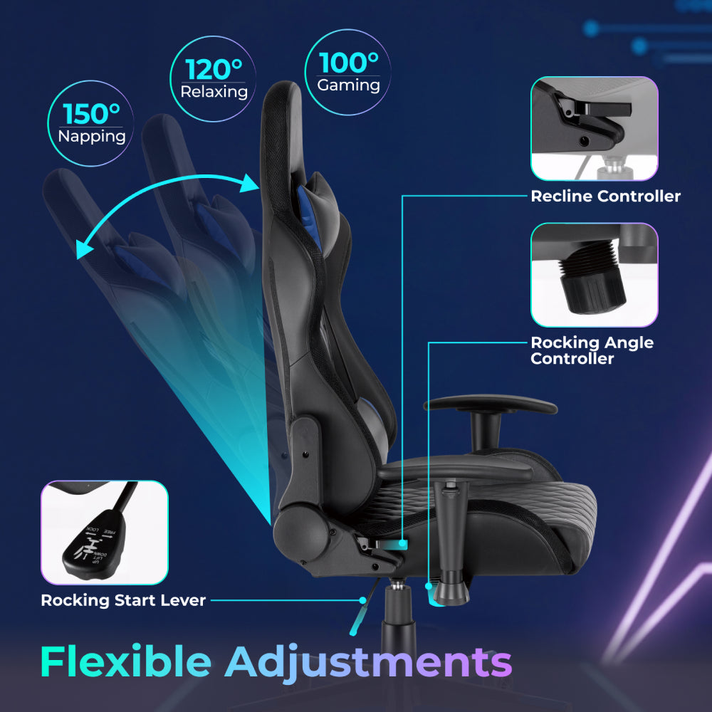 Black Widow Diamond Quilted PU Gaming Chair with Headrest and RGB Lights - Black