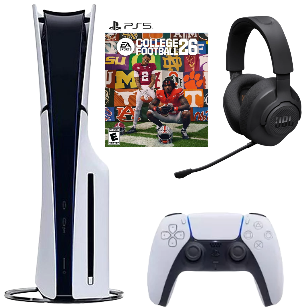 Bundle: Sony PlayStation 5 Slim + College Football 26 + JBL Quantum 360X Over-the-Ear Wireless Gaming Headset