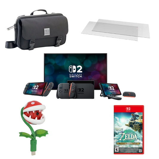 Bundle: Nintendo Switch 2 256GB Console + Hyperkin Screen Protector + RDS Industries Traveler Deluxe Crossbody Bag + Hori Piranha Plant Camera + The Legend of Zelda: Tears of the Kingdom Switch 2