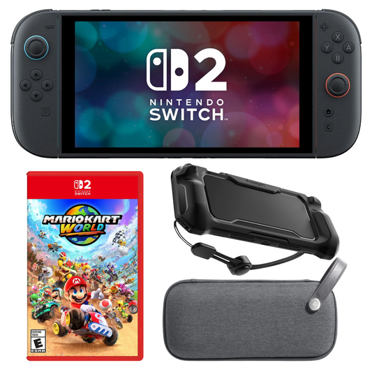 Bundle: Nintendo Switch 2 + Spigen Klasden Pouch + Spigen Rugged Armor Case + Mario Kart World