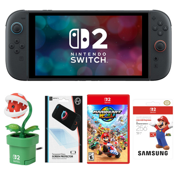 Bundle: Nintendo Switch 2 Console + Hyperkin Screen Protector + Hori Piranha Plant Camera + Mario Kart World + Samsung 256GB microSD Express Card