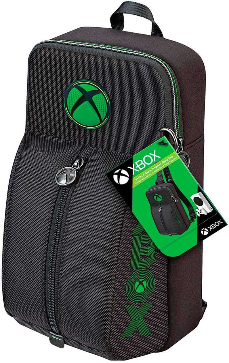 Estuche de transporte tipo bandolera RDS Game Traveler para Xbox Series X/S, color negro y verde 