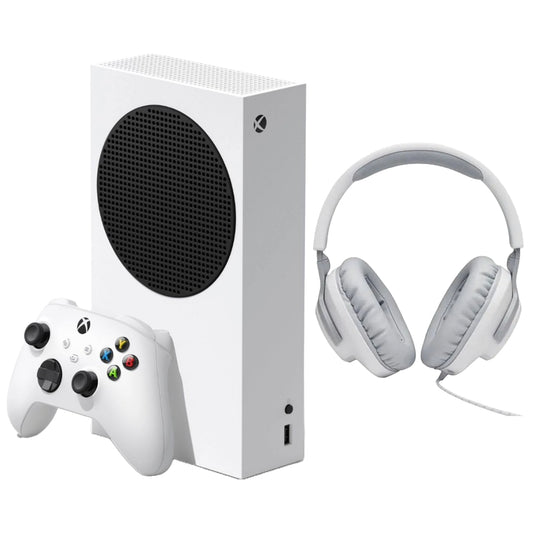 Paquete Microsoft Xbox: consola Xbox Series S de 512 GB + auriculares supraaurales con cable JBL Quantum 100, color blanco