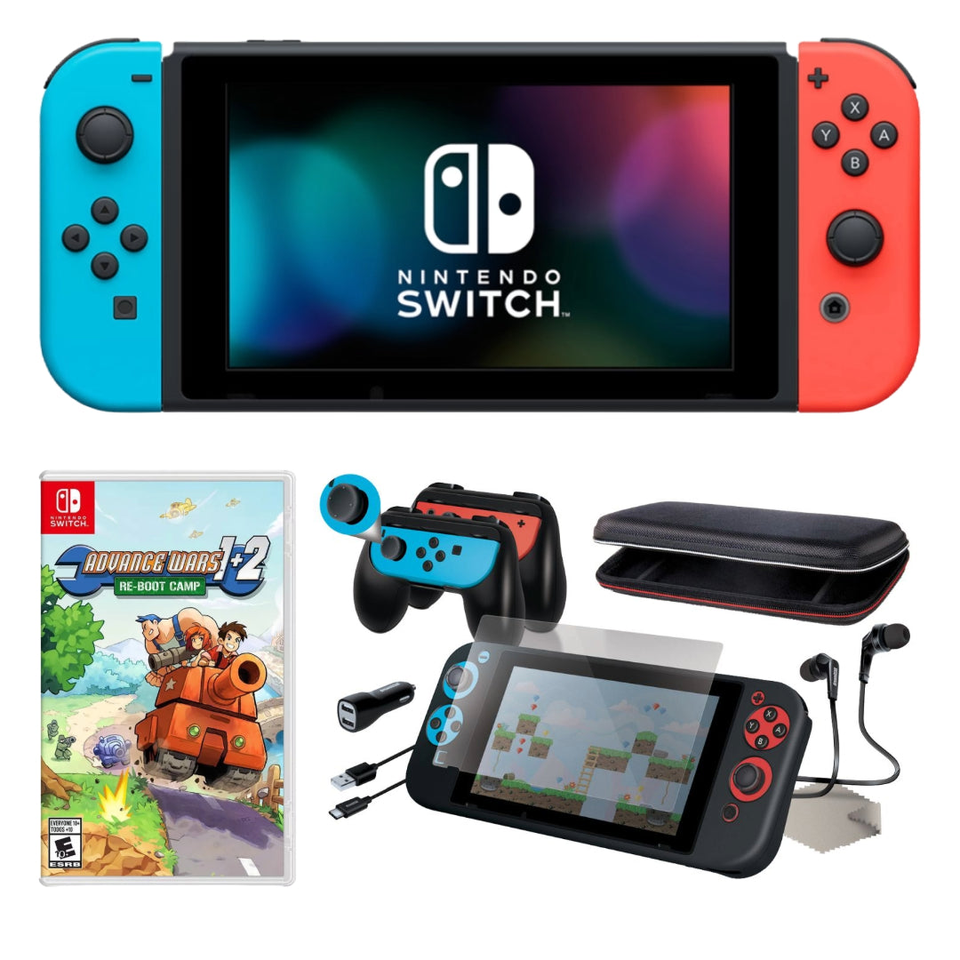 Paquete: Nintendo Switch con controles Joy‑Con + Advance Wars 1+2: Re-Boot Camp + DreamGEAR Starter Kit