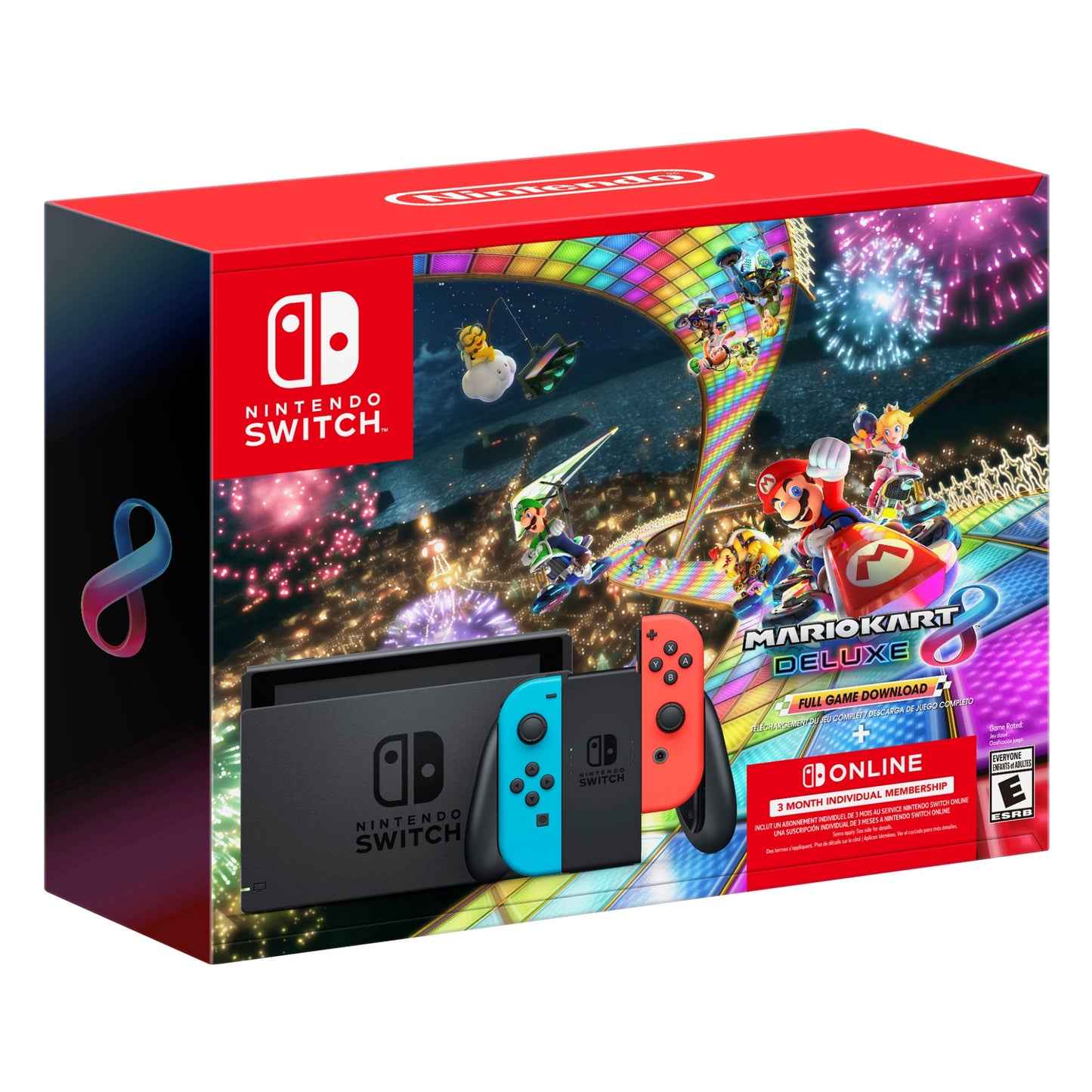 Paquete: Nintendo Switch Neon Joy-Con con Mario Kart 8 Deluxe + Nintendo World Championships NES Edition Deluxe Set + Estuche de consola RDS Industries Deluxe