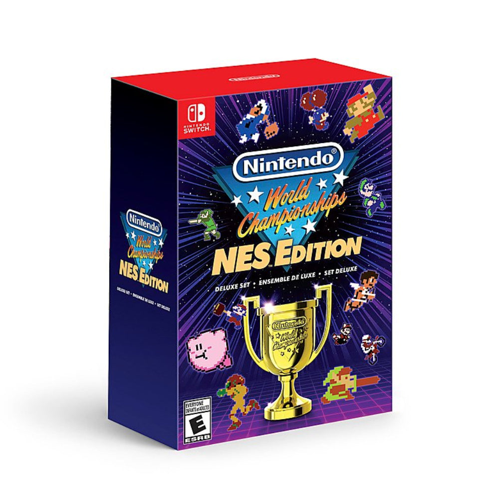 Paquete: Nintendo Switch Neon Joy-Con con Mario Kart 8 Deluxe + Nintendo World Championships NES Edition Deluxe Set + Estuche de consola RDS Industries Deluxe