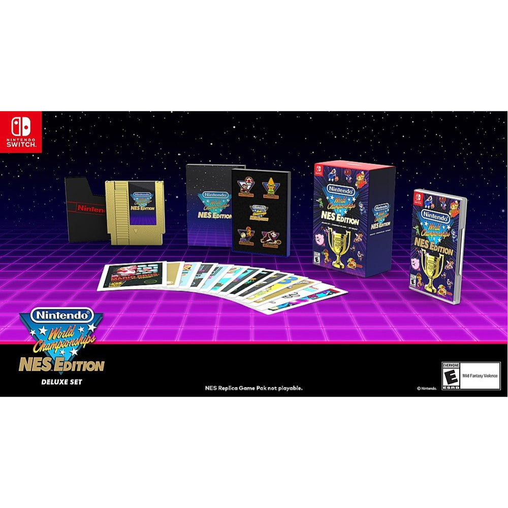 Paquete: Nintendo Switch Neon Joy-Con con Mario Kart 8 Deluxe + Nintendo World Championships NES Edition Deluxe Set + Estuche de consola RDS Industries Deluxe