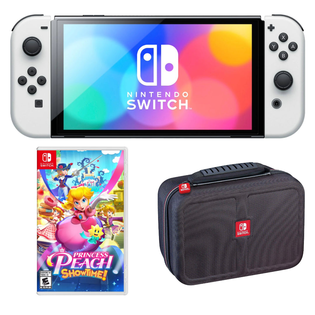 Bundle: Nintendo Switch OLED Console + RDS Industries Deluxe System Case + Princess Peach: Showtime!