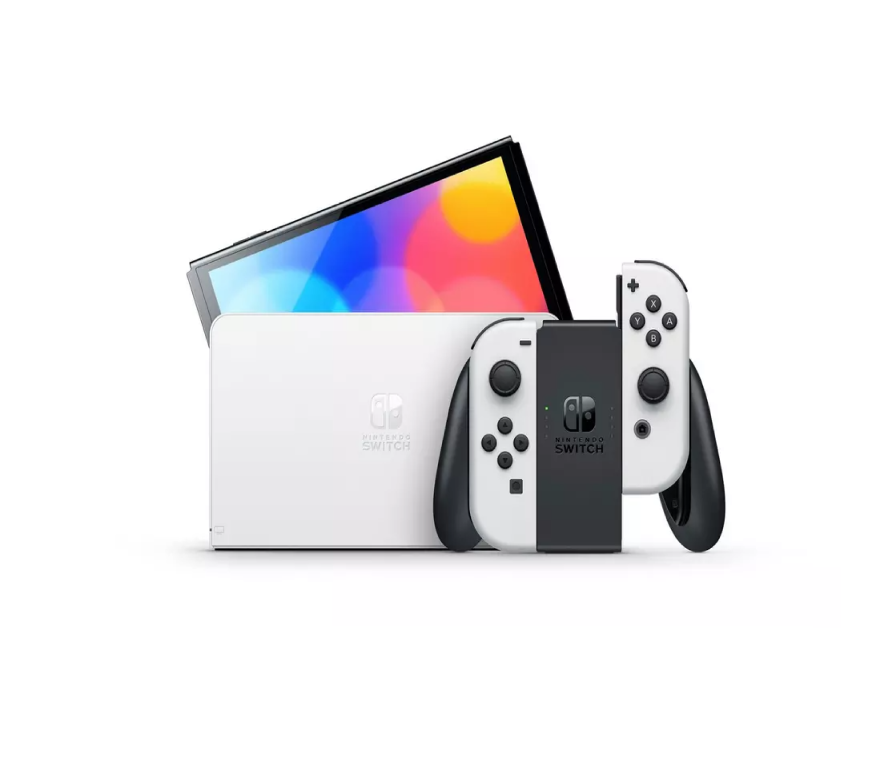 Paquete de Nintendo: consola Nintendo Switch OLED (blanca) + Super Mario Bros. Wonder + estuche de lujo RDS Industries de 12" para Nintendo Switch (negro) + Switch con Joy-Con rojo y azul neón