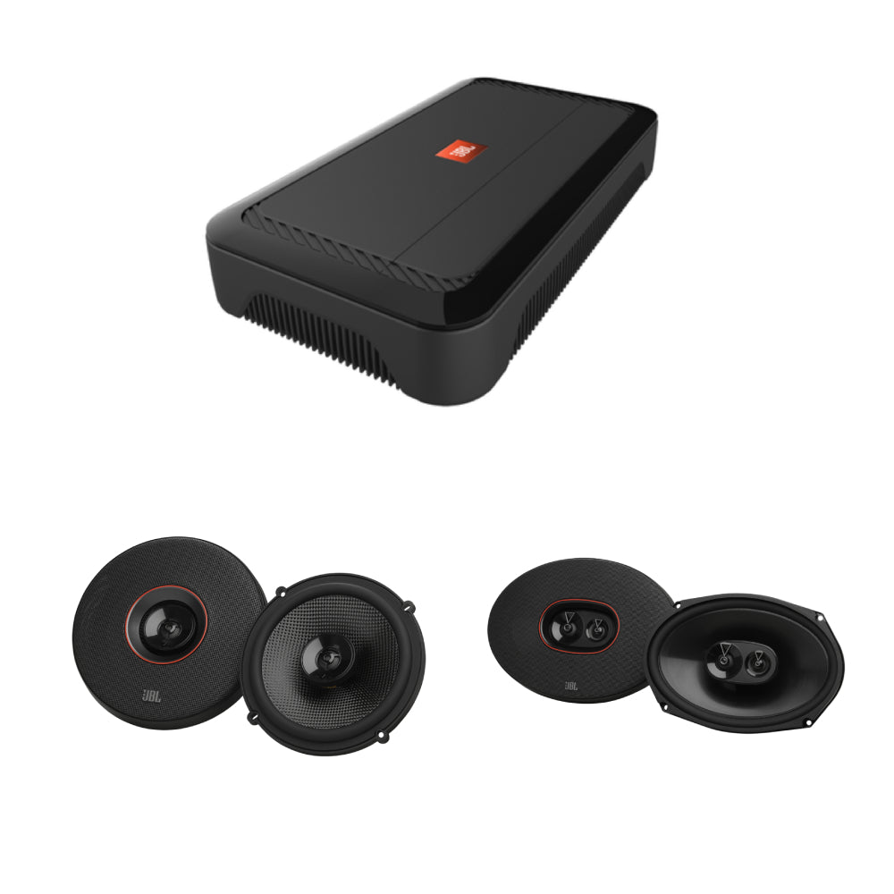Bundle: JBL Club A754 4-Channel Car Amplifier + 64SQ 6.5" Two-Way Car Audio Speaker + 964M 6" x 9" Three-Way Car Speaker - Black