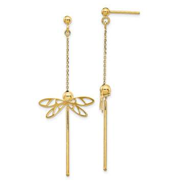 14K Leslie's Women's Dragonfly Post Drop and Dangle Earrings in 14K Yellow Gold
