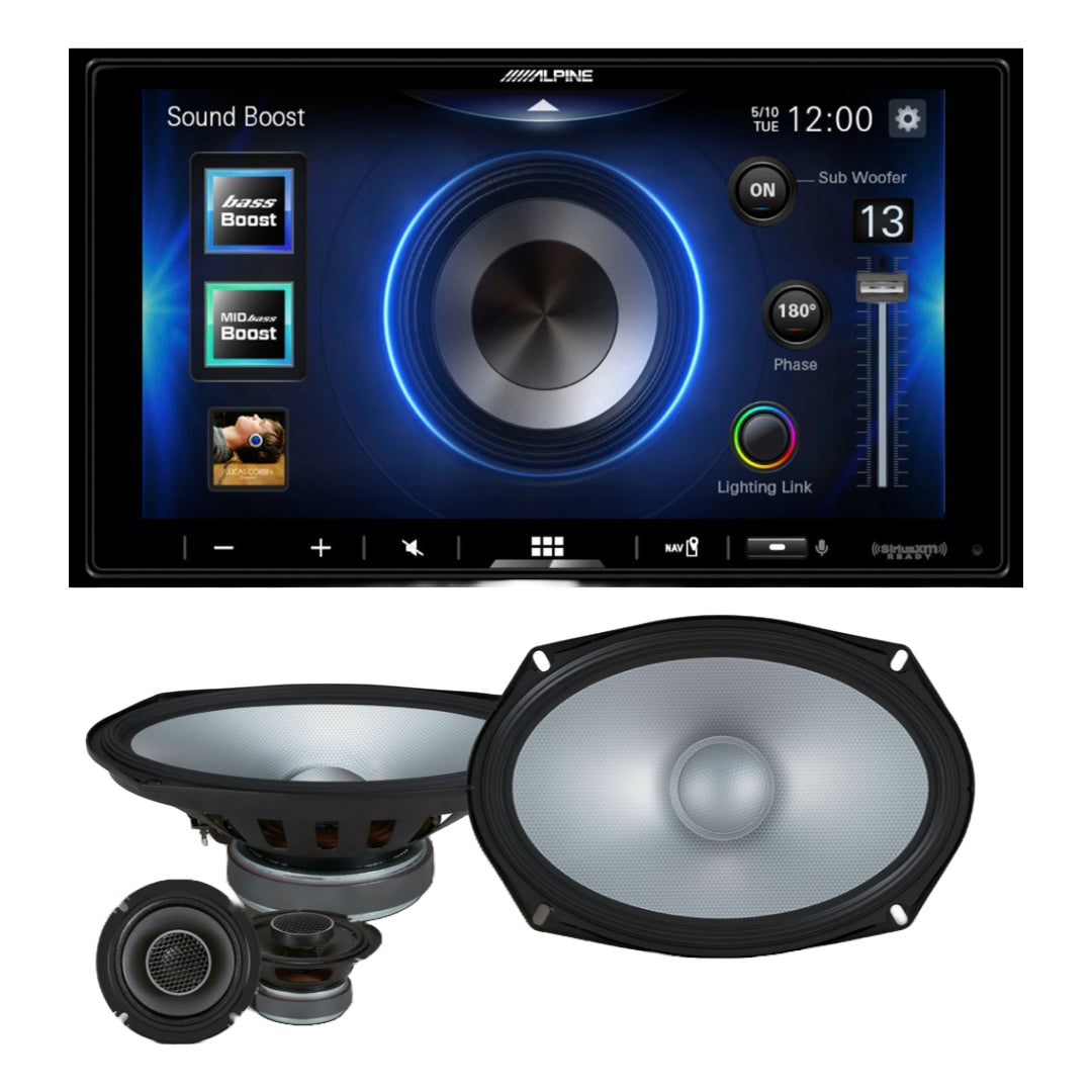 Paquete: Receptor multimedia digital Alpine de 7" con Bluetooth, Android Auto y Apple CarPlay + Juego de altavoces de componentes de alta resolución de 2 vías Alpine S2-S69C S-Series de 6" x 9"