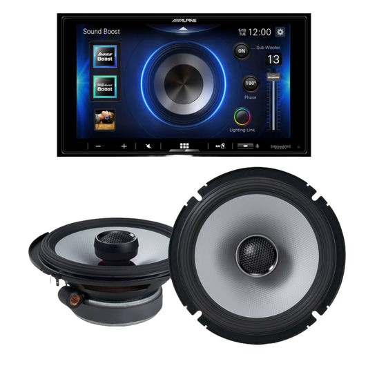 Paquete: Receptor multimedia digital Bluetooth Android Auto de 7" de Alpine + Juego de altavoces coaxiales bidireccionales de alta resolución serie S de Alpine S2-S65