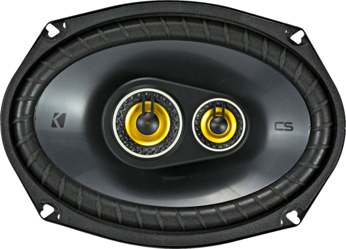 Altavoces Kicker de 6" x 9" para automóvil de 3 vías con conos de polipropileno (par) + Amplificador de subwoofer y altavoz de 5 canales para automóvil de 1200 W + Subwoofer para automóvil Dual CompC de 12"/600 vatios RMS/2 ohmios