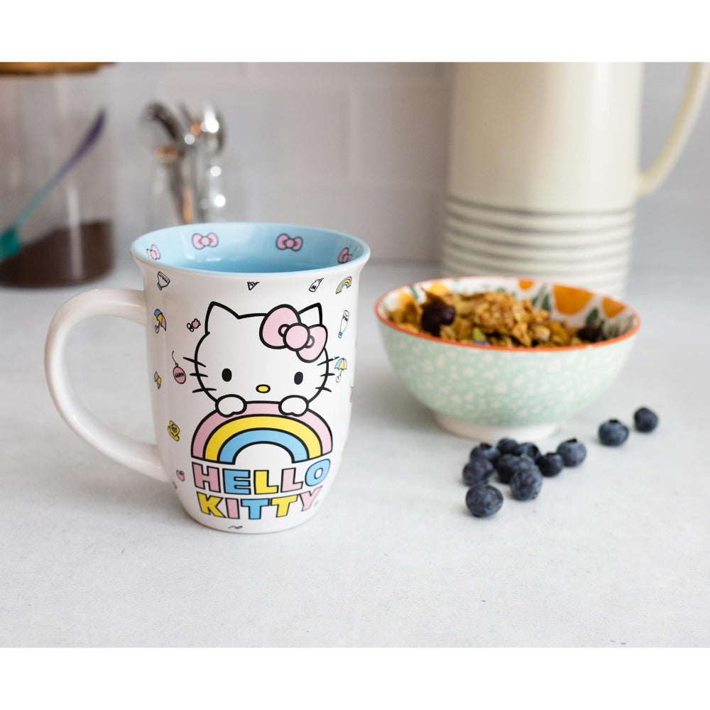 Sanrio Hello Kitty 14 oz Pastel Rainbow Wide Rim Ceramic Mug - Multicolor