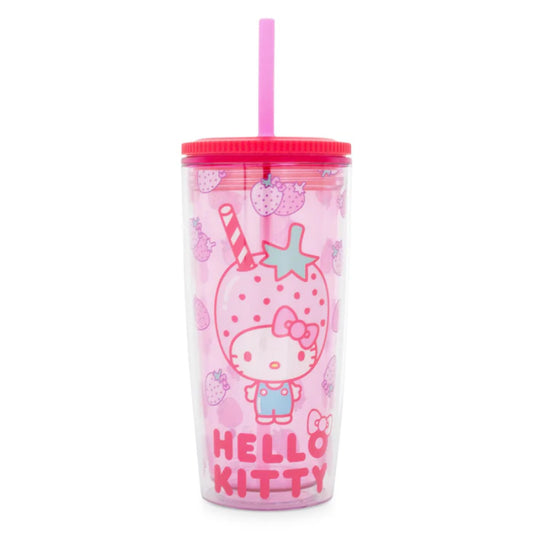 Sanrio Hello Kitty Strawberries 20 oz Tumbler With Lid and Straw - Pink