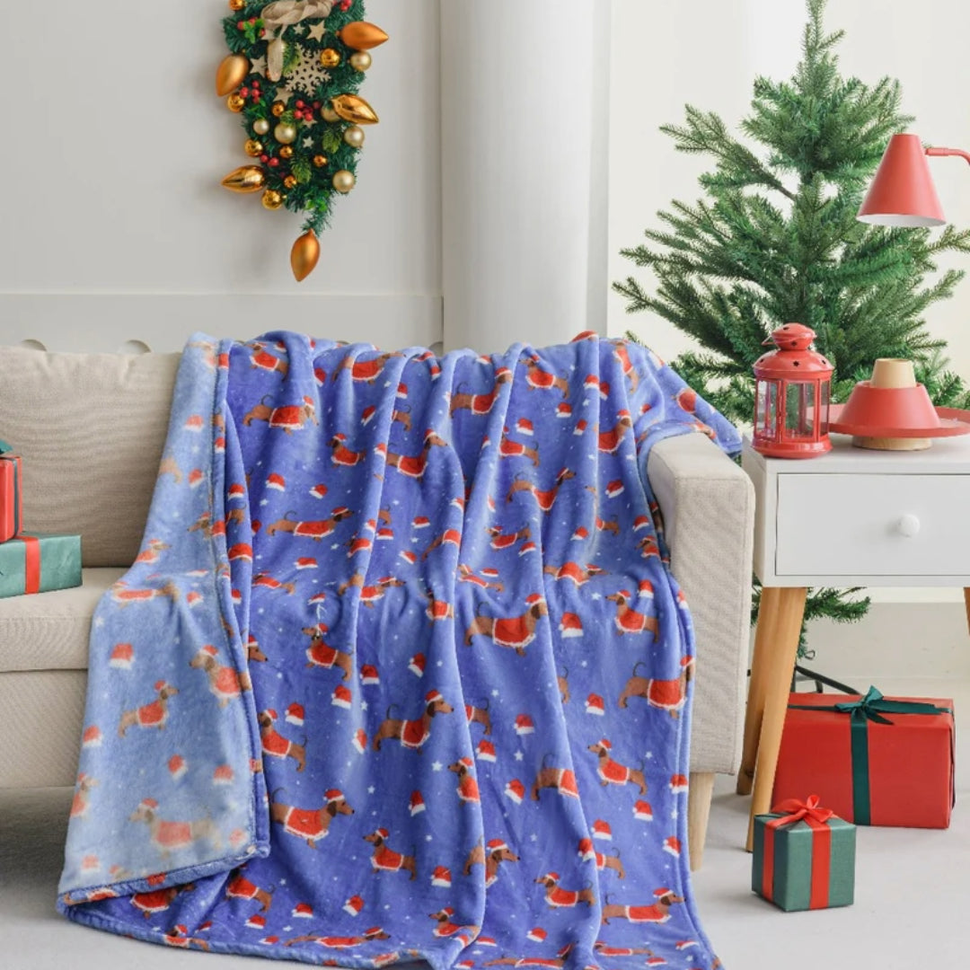 Ultra Soft Oversized Plush Holiday Throw Blanket - Santa Dog