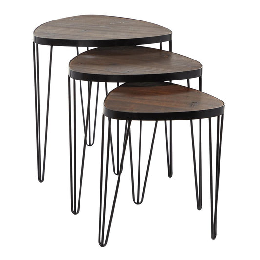Metal Wood Nested Table Set of 3