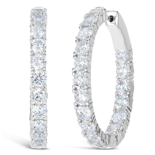 Anna Zuckerman Anastasia 94 Women's 8 ct. Diamond Crystalline Inside Out Oval Hoops in Platinum-Plating over 925 Sterling Silver