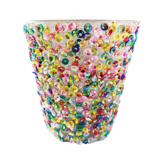 Creative Co-op Glass Tealight/Votive Holder with Sequins