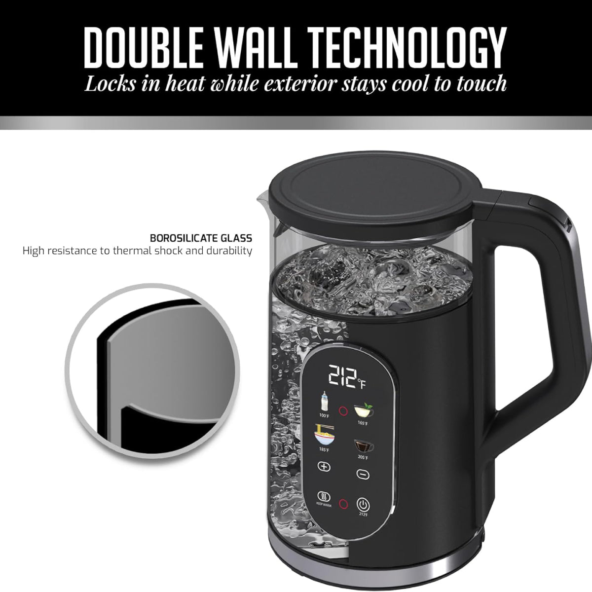Ovente KD96B 1500W Electric Kettle with Digital Touchscreen - Black