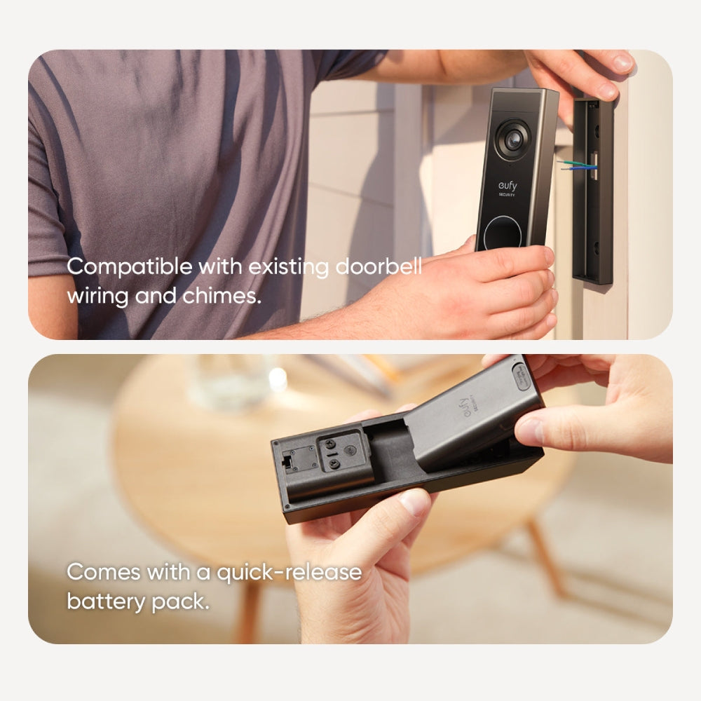 Eufy Security E340 2K Wi-Fi Battery-Powered Video Doorbell - Black