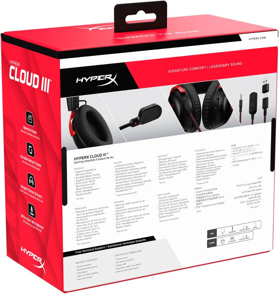 HyperX 727A9AA Cloud III Wired Over-the-Ear Gaming Headset - Black/Red