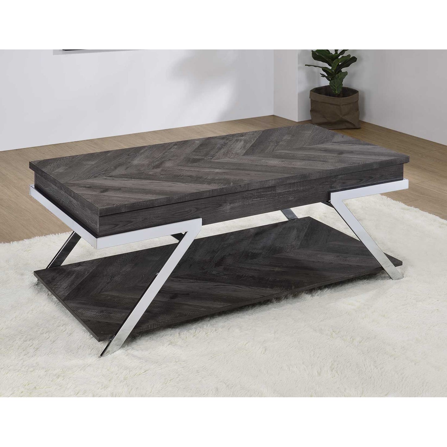 Roma 48" Coffee Table with Lift Top and Open Shelf by Steve Silver Company - Gray