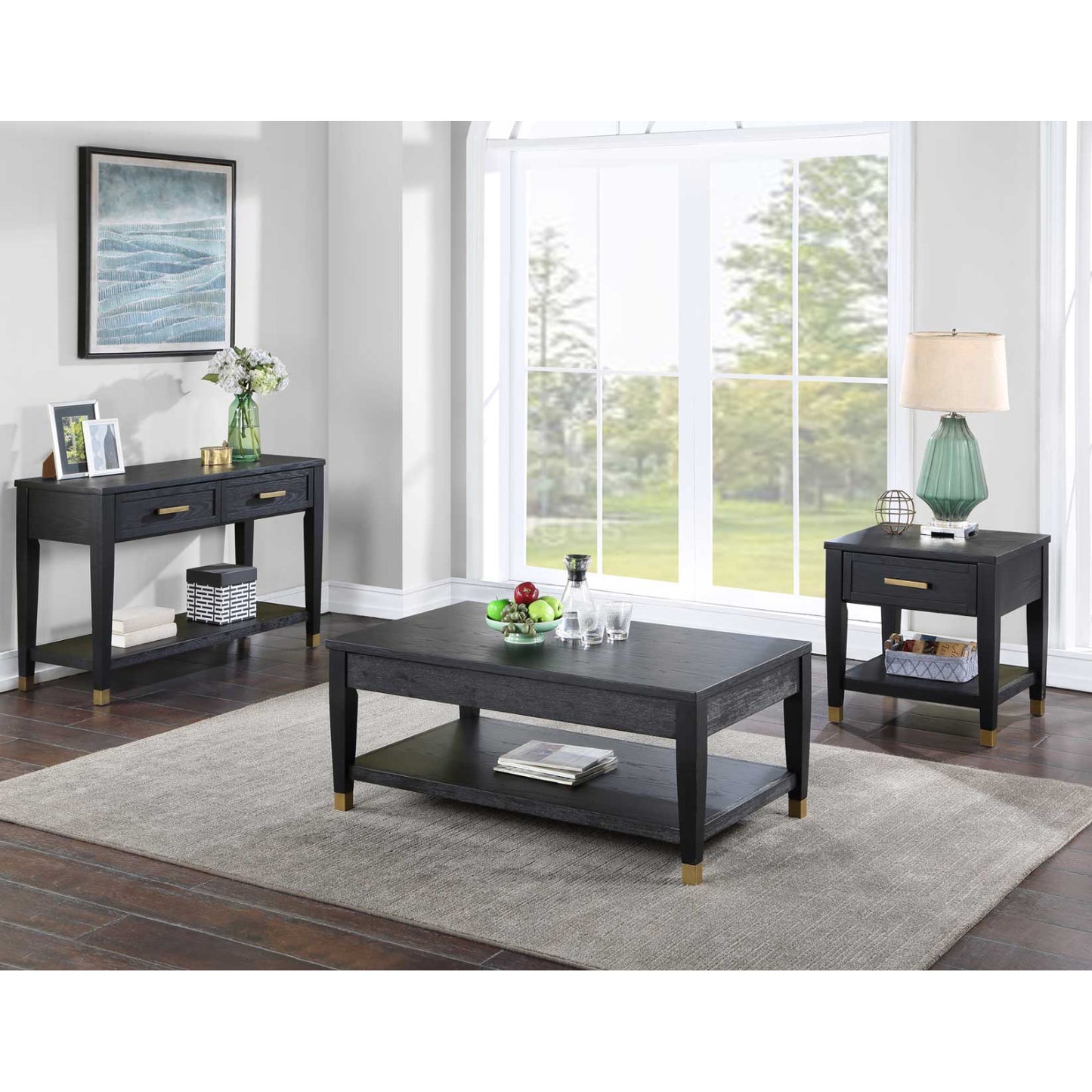 Yves 48" Coffee Table with Lift Top and Open Shelf by Steve Silver Company - Charcoal