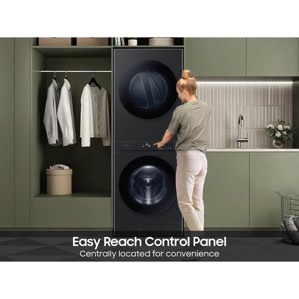 Lavadora Samsung Bespoke WH46DBH500GV de 4,6 pies cúbicos con sistema de dispensación automática Flex y secadora a gas de 7,6 pies cúbicos, color negro cepillado