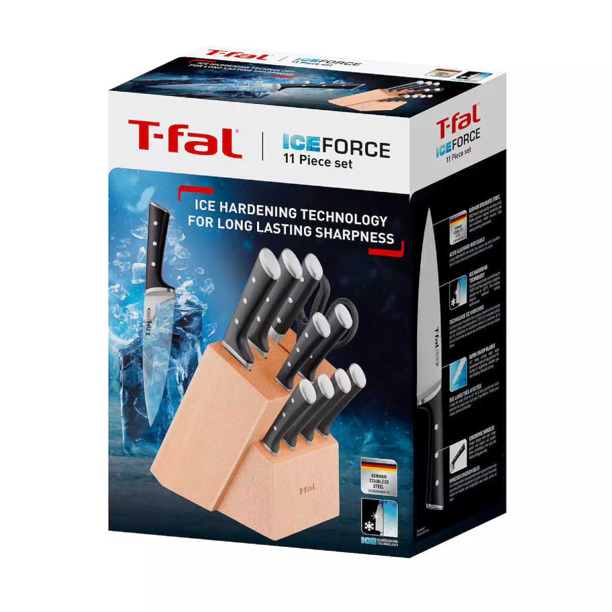 Juego de cuchillos en bloque Ice Force K282SB64 de T-fal (11 piezas) - Acero inoxidable/negro