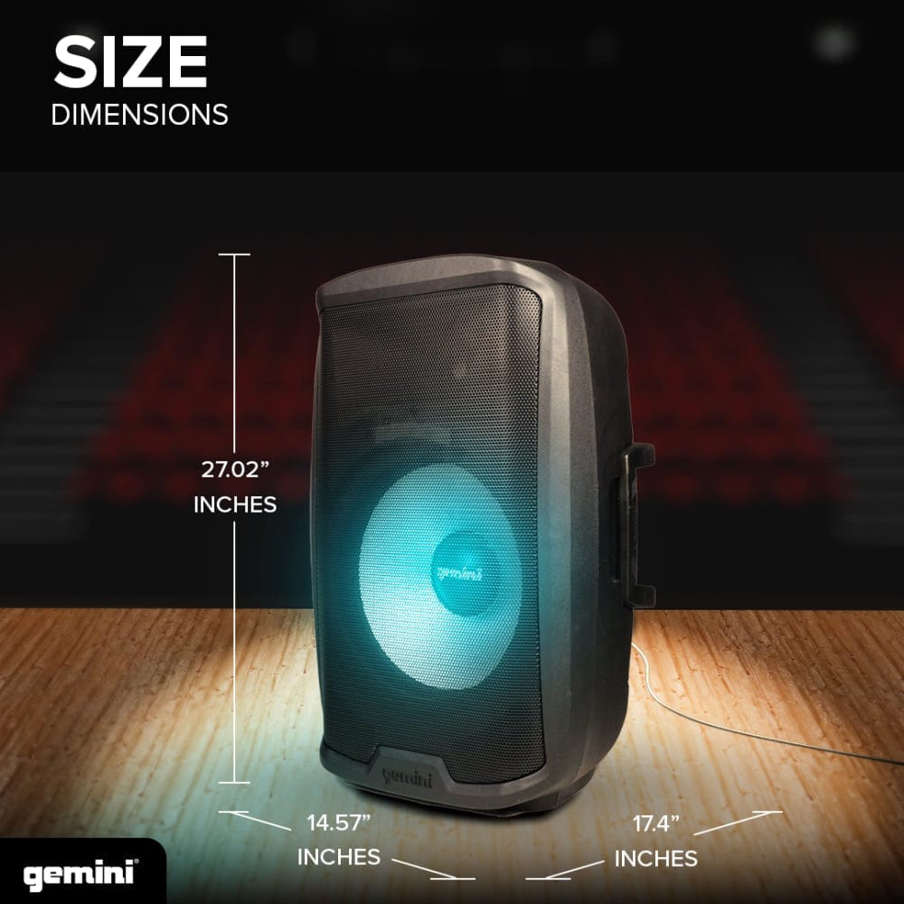 Gemini AS-2115BT-LT-PK 15" 2000W Active Multi LED Bluetooth Loudspeaker with Stand and Wired Microphone - Black