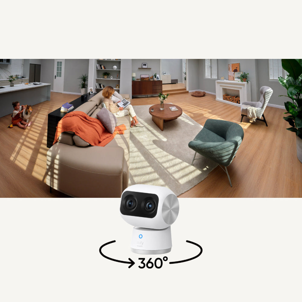 Eufy Security Indoor Cam S350 360Â° Pan & Tilt Dual Camera with 360 Degree Surveillance - White