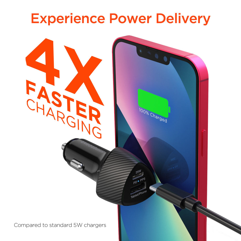 HyperGear SpeedBoost 25W USB-C PD + 12W USB Fast Car Charger with PPS - Black