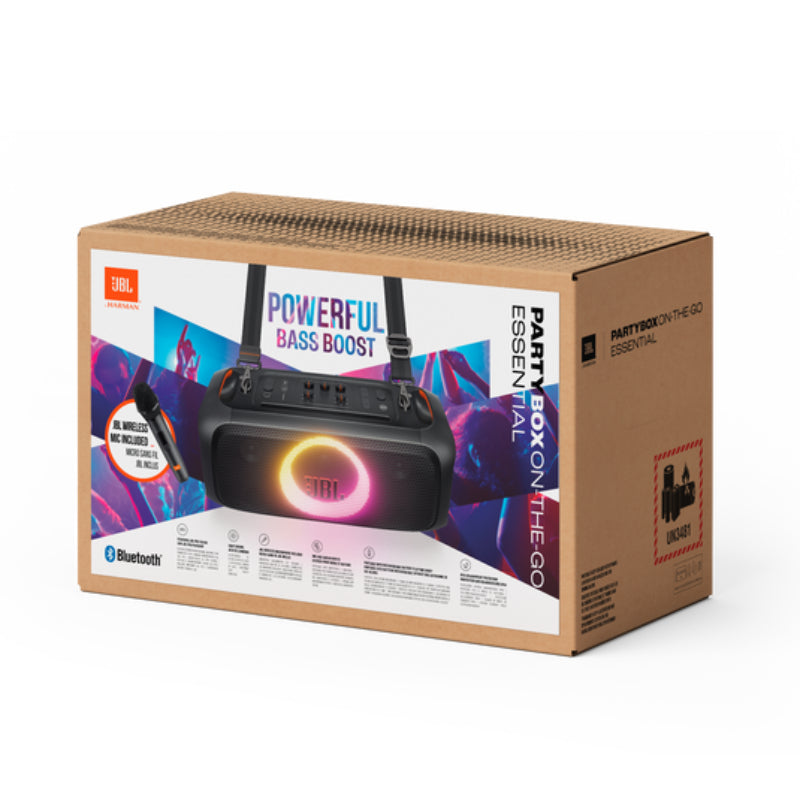 Altavoz portátil inalámbrico para fiestas JBL PartyBox On-The-Go Essential con micrófono inalámbrico, color negro