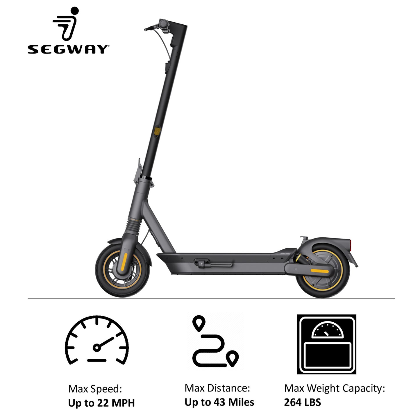 Patinete eléctrico plegable Segway G2 negro con alcance de 43 millas y velocidad máxima de 22 MPH