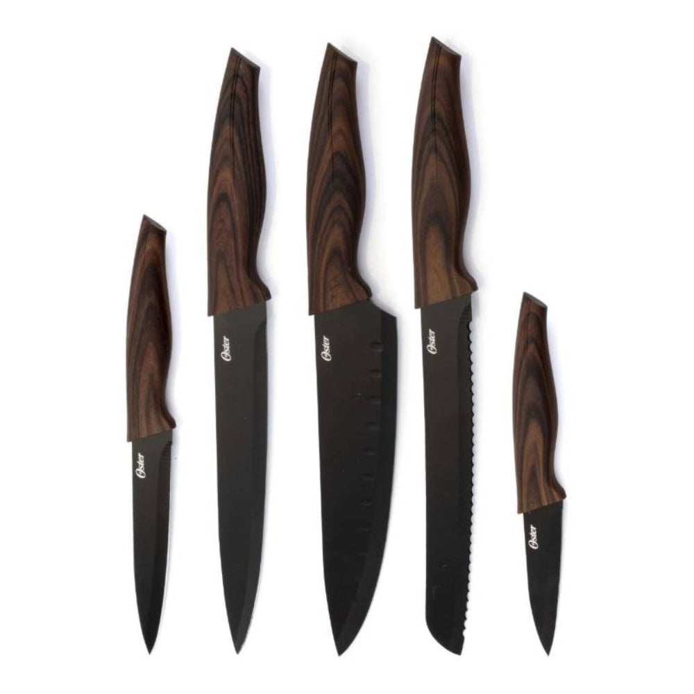 Oster Godfrey Cutlery Set with Wood Print Handles (5-Piece) - Black