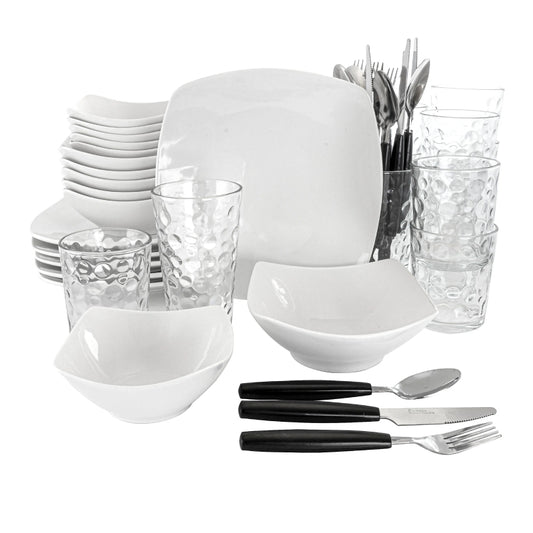 Gibson All U Need Ceramic Dinnerware Combo Set (48-Piece) - White - Curacao