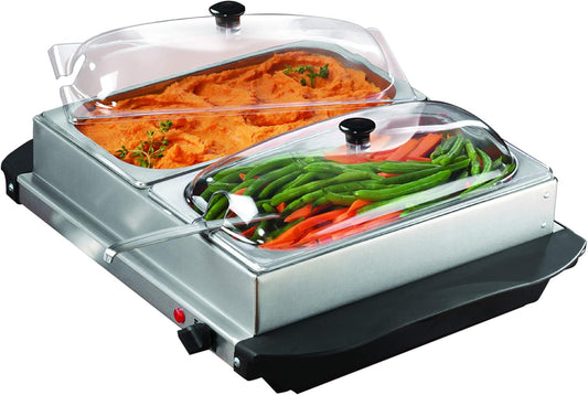 Ovente 3-Quart 2 Pan Buffet Server and Warming Tray