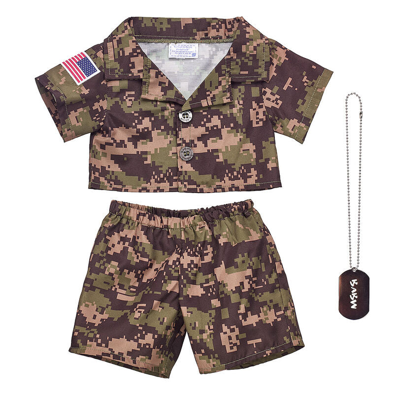 Build-A-Bear Digital Camo Uniform with USA Flag for Teddy Bear - Brown
