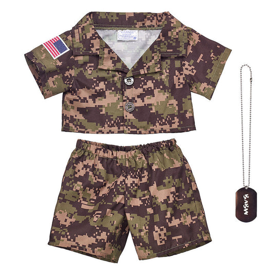 Build-A-Bear Digital Camo Uniform with USA Flag for Teddy Bear - Brown