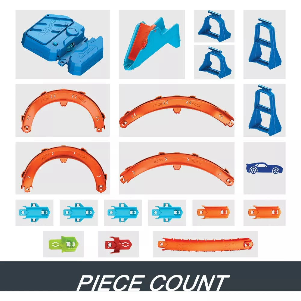 Mattel Hot Wheels Track Creator Boosted Jump Speedway Set with 1:64 Scale Toy Car and Motorized Booster