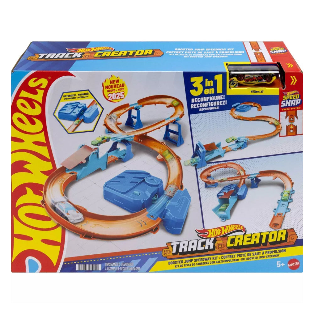 Mattel Hot Wheels Track Creator Boosted Jump Speedway Set with 1:64 Scale Toy Car and Motorized Booster