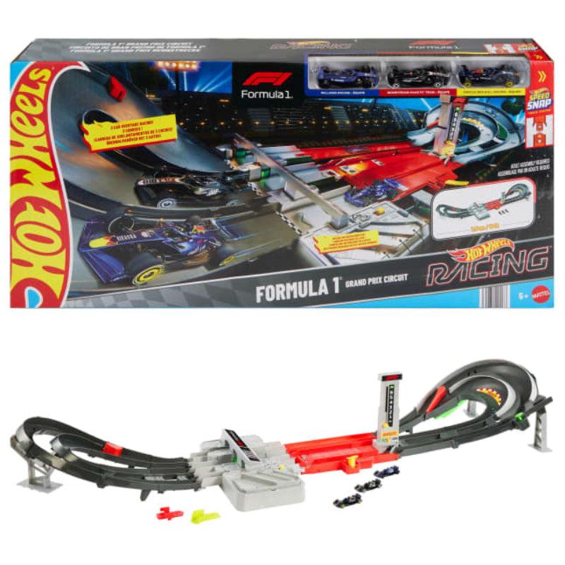 Mattel Hot Wheels Race Formula 1 Grand Prix Circuit Track Set with 1:64 Scale Toy Cars